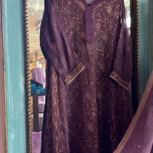 293-1.png Royal Purple Chanderi Silk Kurta Set with Intricate Thread Embroidery & Handcrafted Detailing