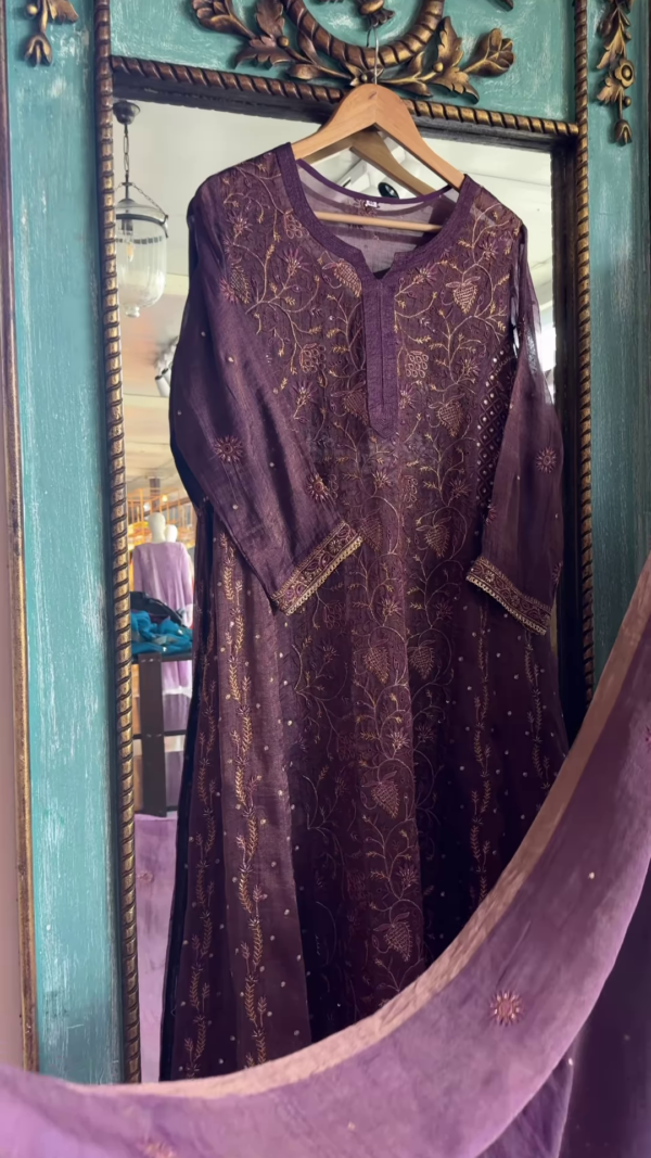 293-1.png Royal Purple Chanderi Silk Kurta Set with Intricate Thread Embroidery & Handcrafted Detailing
