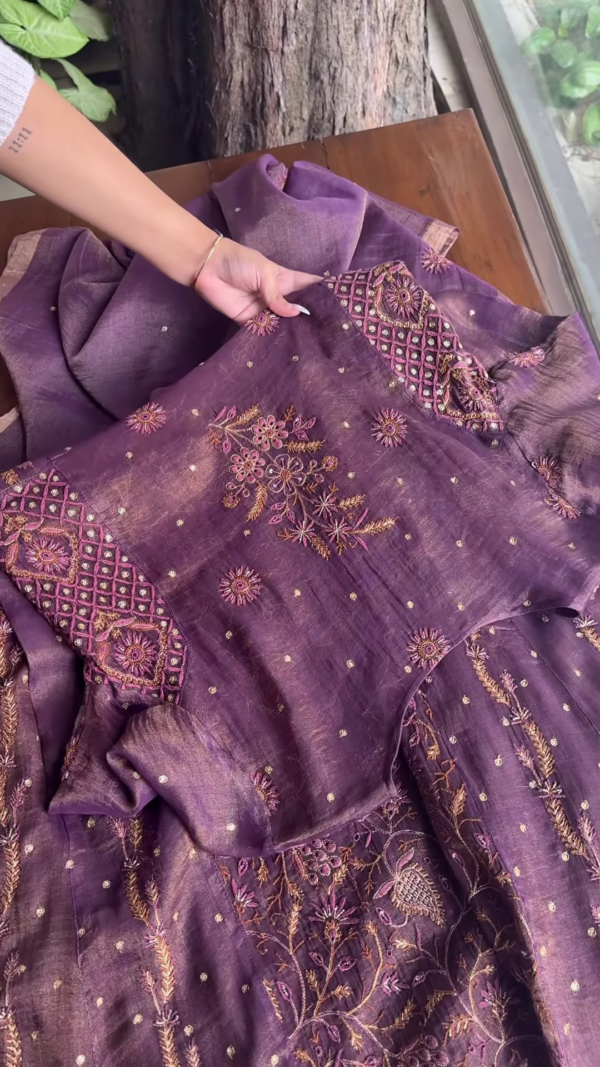 293-2.png Royal Purple Chanderi Silk Kurta Set with Intricate Thread Embroidery & Handcrafted Detailing