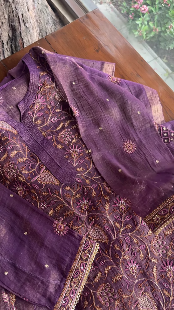 293-3.png Royal Purple Chanderi Silk Kurta Set with Intricate Thread Embroidery & Handcrafted Detailing
