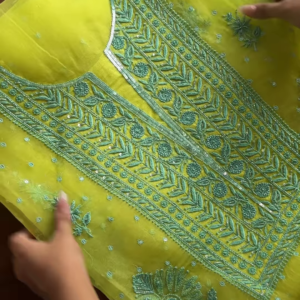 294-1.png Noor-e-Zaitoon Hand-Embroidered Lime Green Chikankari Kurta Set