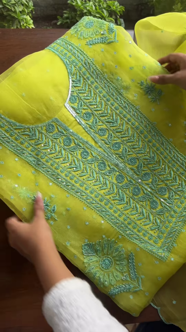 294-1.png Noor-e-Zaitoon Hand-Embroidered Lime Green Chikankari Kurta Set