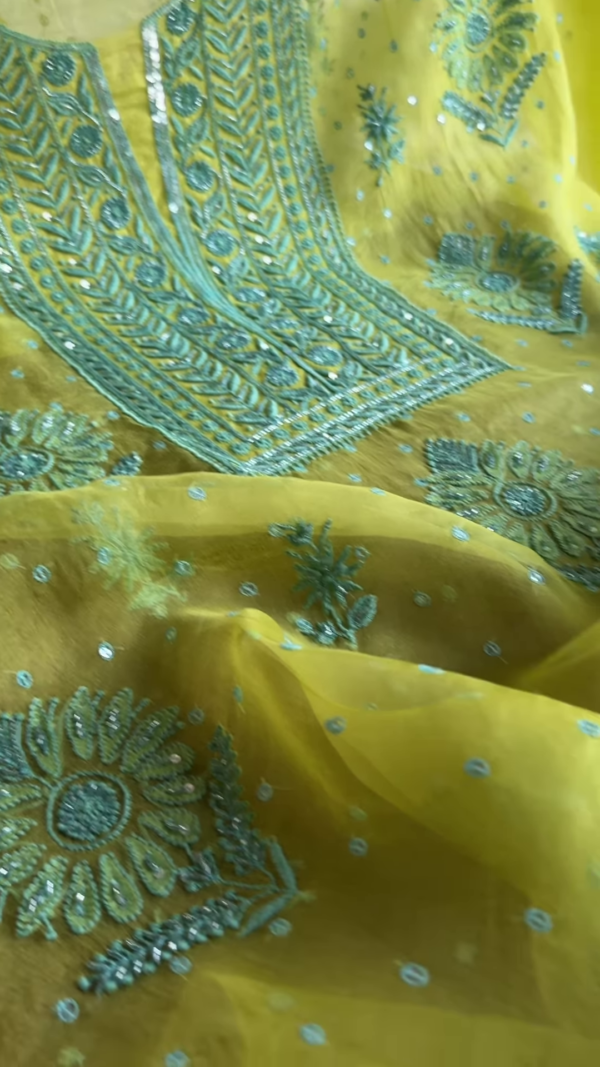 294-2.png Noor-e-Zaitoon Hand-Embroidered Lime Green Chikankari Kurta Set