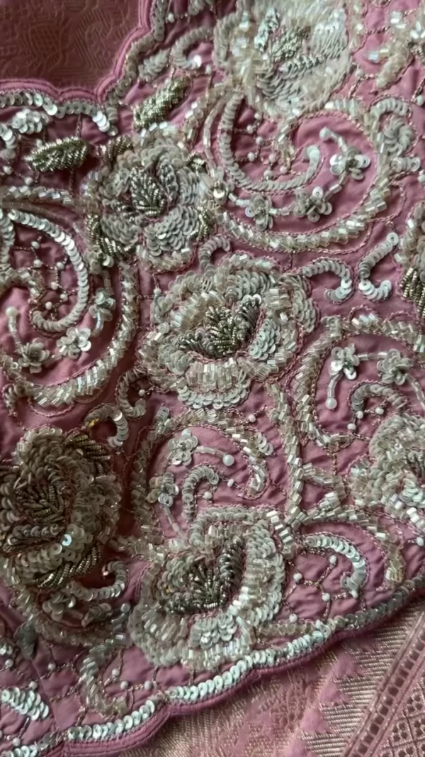 Noorani Dusty Rose Hand-Embroidered Blouse with Jacquard Silk Dupatta