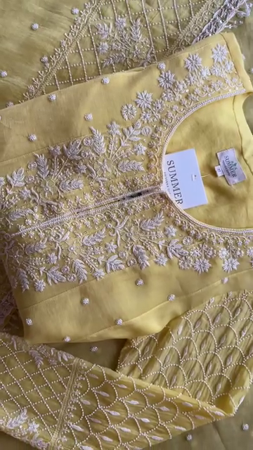 300-1.png Noor Lemon Yellow Chikankari-Style Embroidered Kurta Set