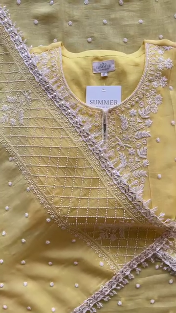 300-2.png Noor Lemon Yellow Chikankari-Style Embroidered Kurta Set