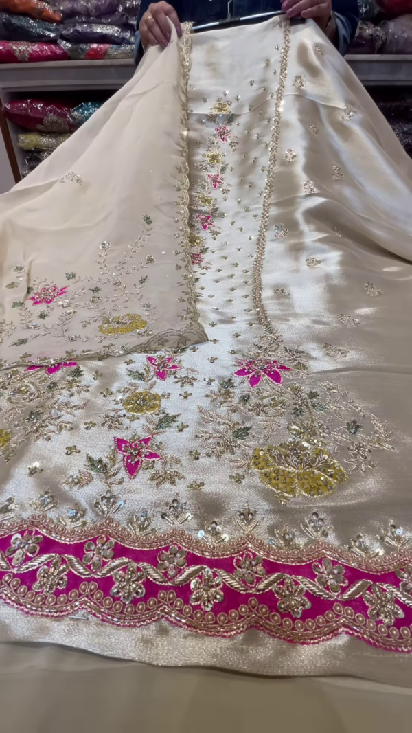 Ivory Silk Embroidered Lehenga Set