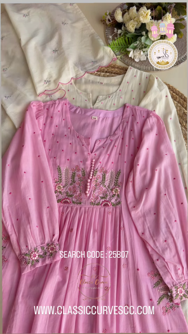 Blush Bloom: Ivory Embroidered Anarkali Set