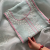 350-1.png Sky Blue Organza Appliqué Work Unstitched Suit Set