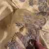 Champagne Tissue Silk Hand-Embroidered Fabric with Lilac and Gold Threadwork