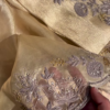 Champagne Tissue Silk Hand-Embroidered Fabric with Lilac and Gold Threadwork