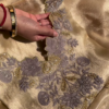 Champagne Tissue Silk Hand-Embroidered Fabric with Lilac and Gold Threadwork