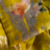 Sunshine Yellow Floral Print Organza Suit with Gotta Patti Handwork