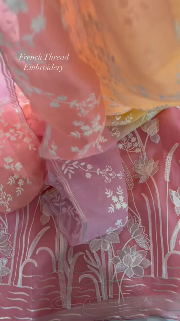 Pink French Thread Embroidered Unstitched Suit Set