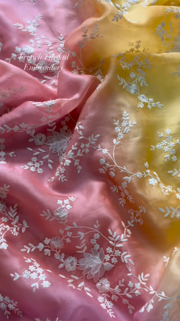 Pink French Thread Embroidered Unstitched Suit Set
