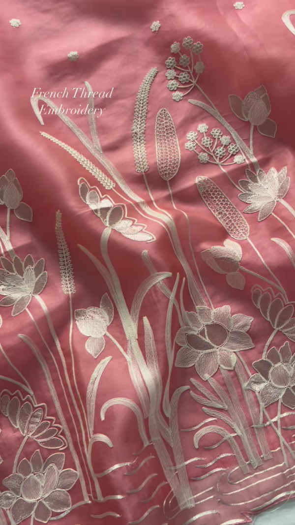 Pink French Thread Embroidered Unstitched Suit Set