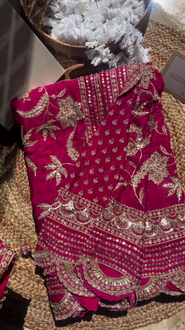 357-1.png Rani Pink Mirror and Zari Embroidered Lehenga Choli Set