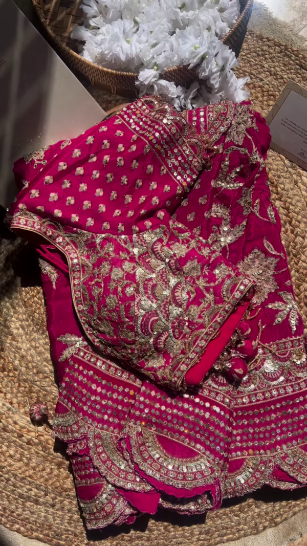 357-2.png Rani Pink Mirror and Zari Embroidered Lehenga Choli Set