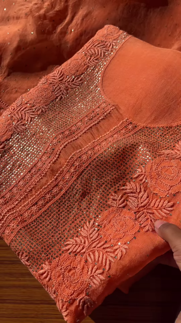 Coral Floral Embroidered Sequin Unstitched Suit Set