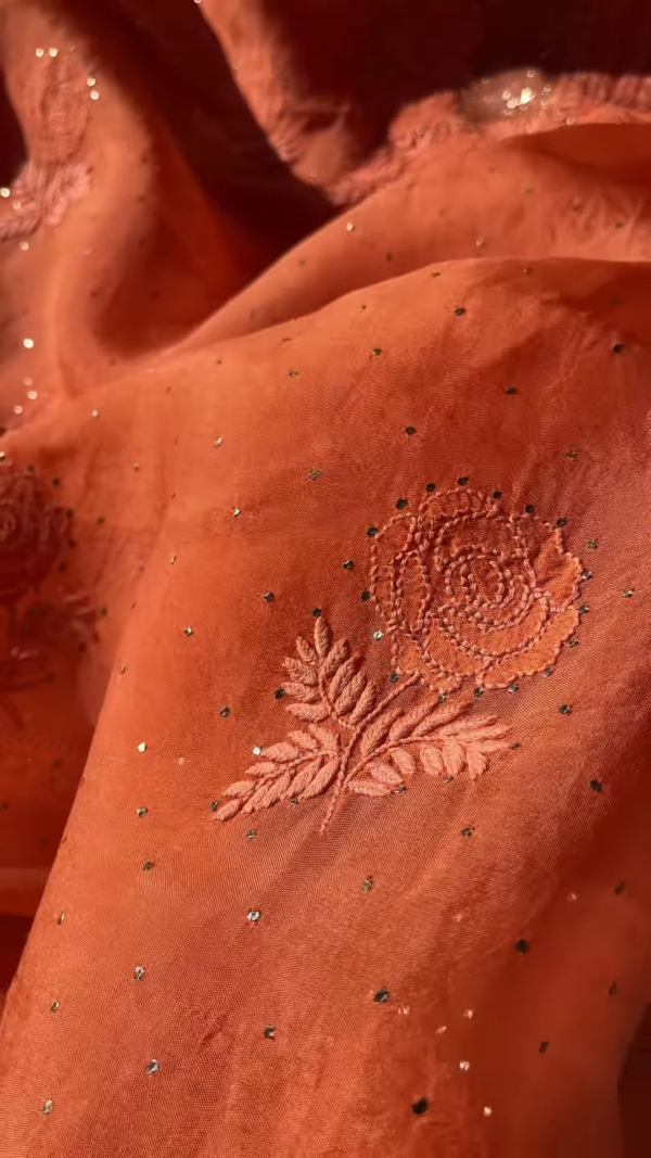 Coral Floral Embroidered Sequin Unstitched Suit Set