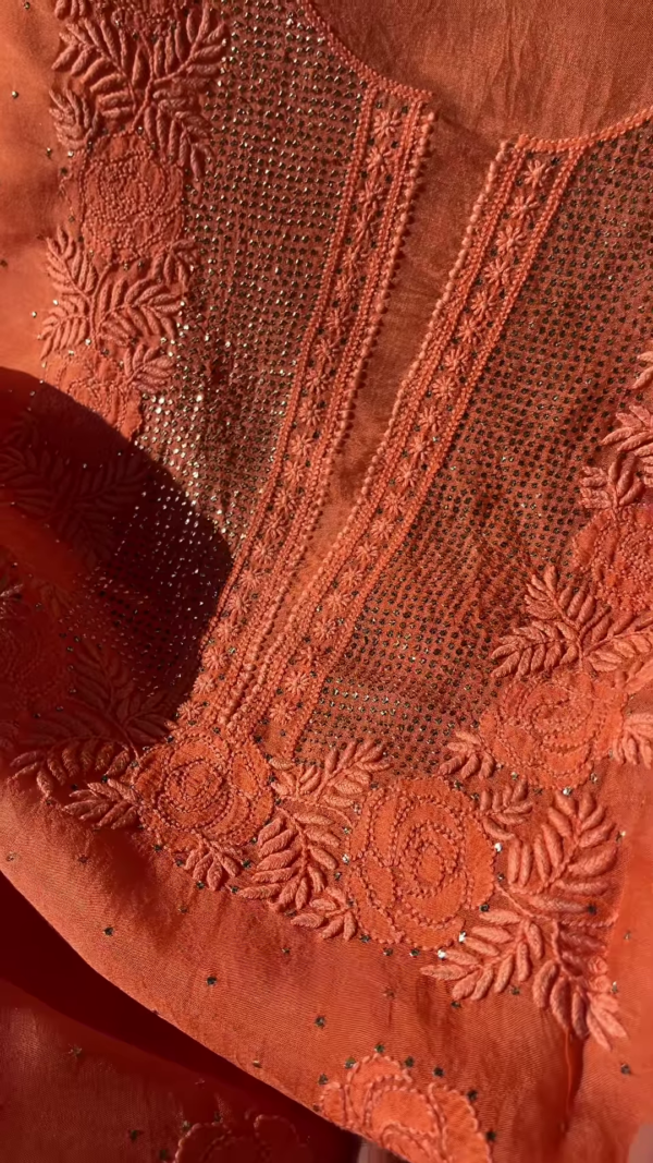 Coral Floral Embroidered Sequin Unstitched Suit Set