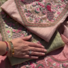 Dusty Rose Crushed Tissue Silk Embroidered Suit Set with Peacock Motifs