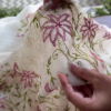 Ivory Chikankari Inspired Floral Embroidered Suit Set with Pink Accents