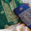 Emerald Green and Royal Blue Zari Embroidered Unstitched Suit Set