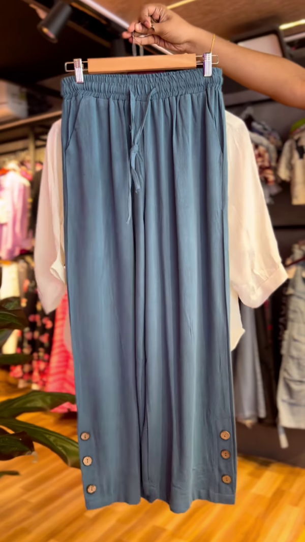 Indigo Drift: Embroidered High-Low Shirt & Wide-Leg Set