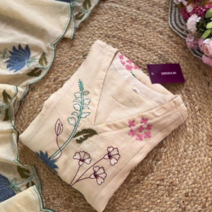 Elegant Off-White Floral Embroidered Suit Set