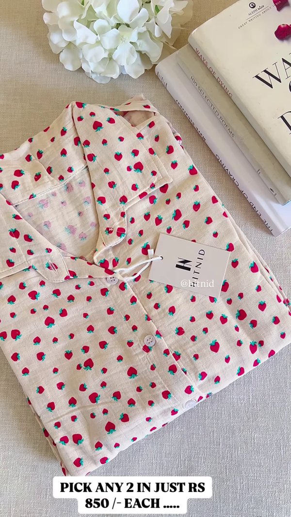 45-1.png Soft Cotton Strawberry Print Nightwear Shirt