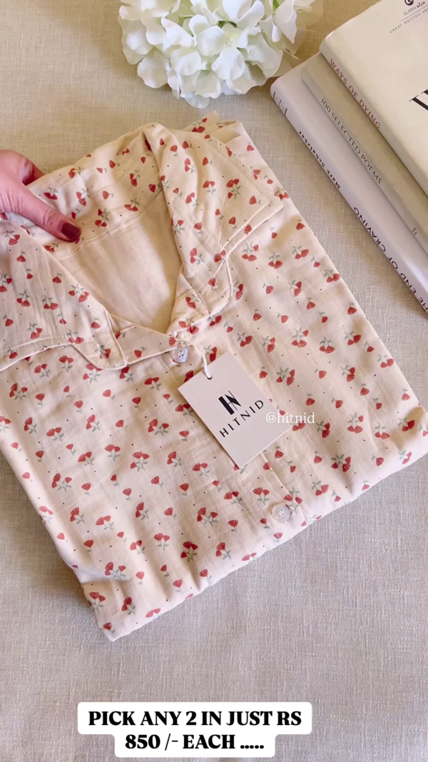45-3.png Soft Cotton Strawberry Print Nightwear Shirt