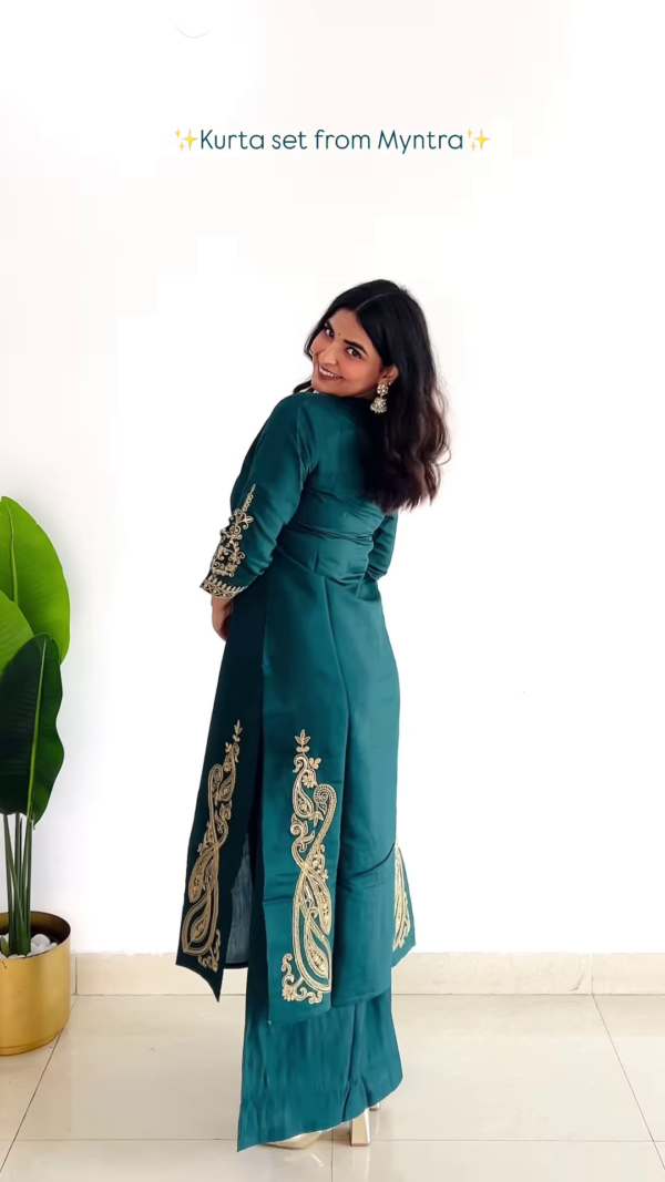 Emerald Green Embroidered Kurta Set with Palazzo