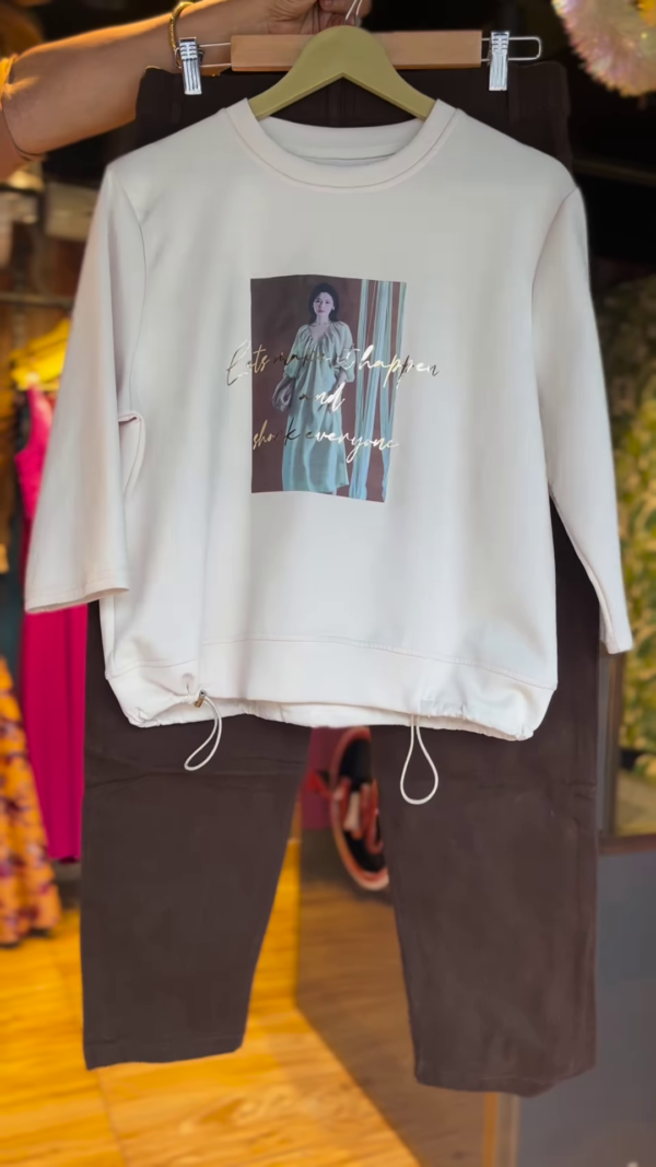 48-2-1.png Graphic Muse: Cream Sweatshirt & Cocoa Pants Co-Ord Set