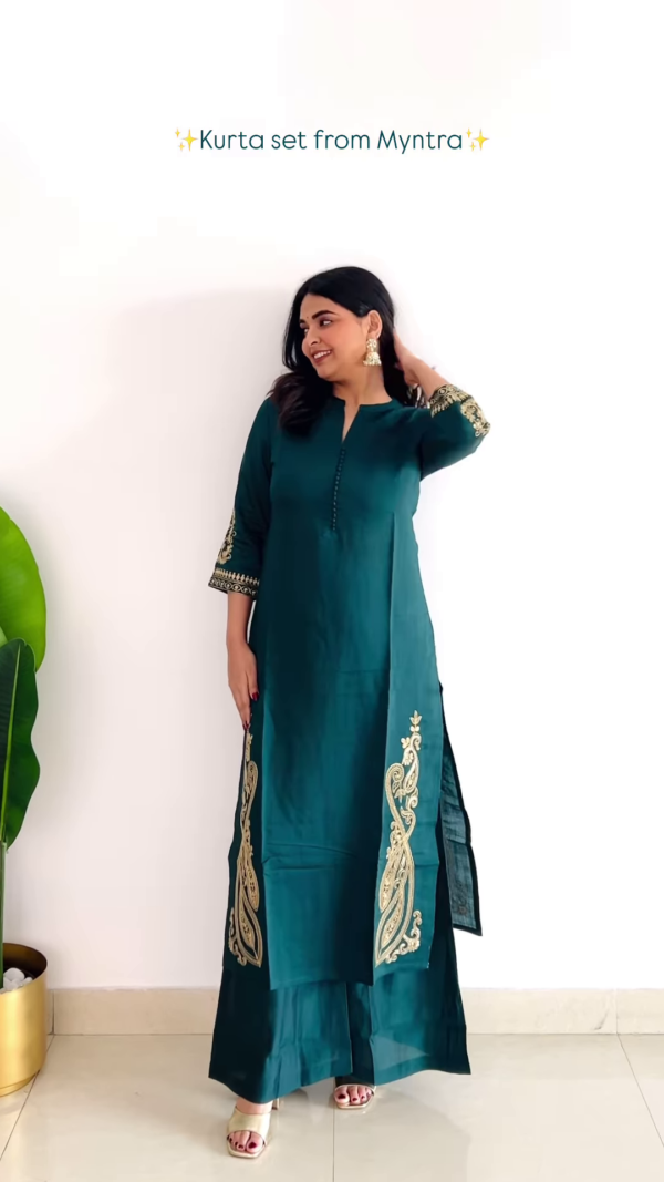 Emerald Green Embroidered Kurta Set with Palazzo