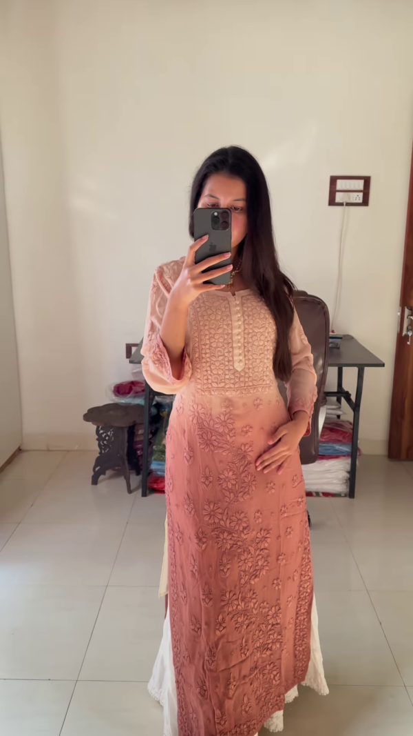 Peach Ombre Chikankari Kurta Set – Elegant & Graceful