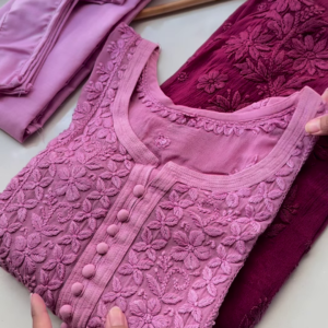 Peach Ombre Chikankari Kurta Set – Elegant & Graceful