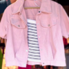 Beige Corduroy Crop Jacket with Black & White Striped Inner Top – Casual Chic Set