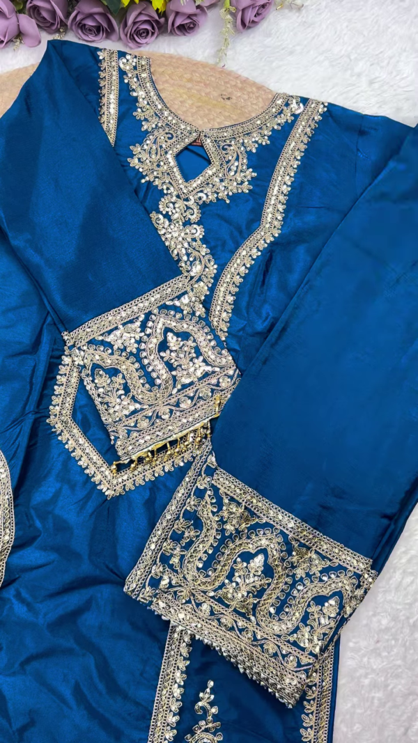 Royal Blue Heavy Embroidered Silk Suit