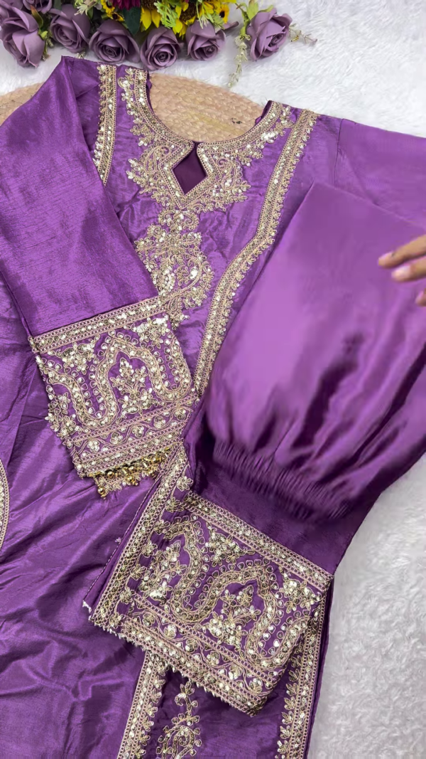 Royal Blue Heavy Embroidered Silk Suit