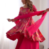 Vibrant Pink Floral Anarkali Suit – A Fusion of Elegance & Grace