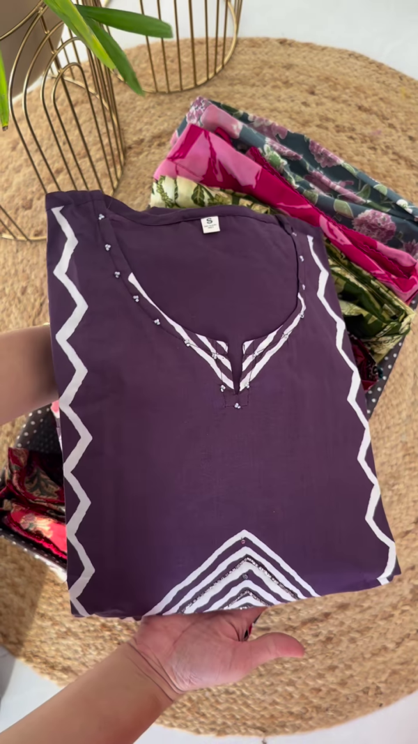 Elegant Purple Hand-Block Printed Cotton Kurta