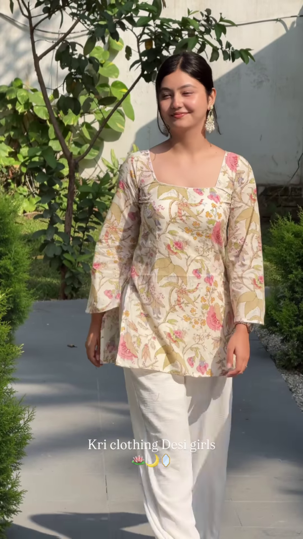 Blush Blossom: Floral Kurti with Palazzo & Dupatta Set