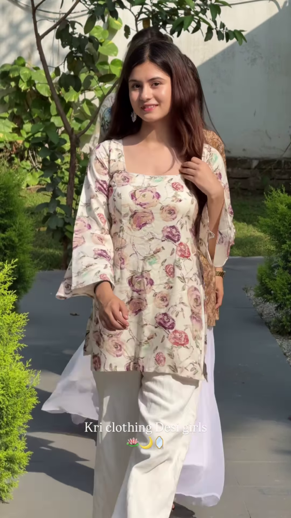 Blush Blossom: Floral Kurti with Palazzo & Dupatta Set