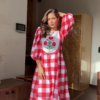 Summer Gingham: Puff-Sleeve Kurti & Floral Palazzo Set