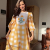 Summer Gingham: Puff-Sleeve Kurti & Floral Palazzo Set