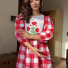 Summer Gingham: Puff-Sleeve Kurti & Floral Palazzo Set