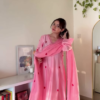 Rose Quartz: Organza Silk Suit with Tulip Motifs