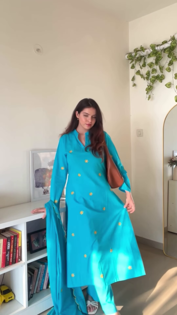 Rose Quartz: Organza Silk Suit with Tulip Motifs
