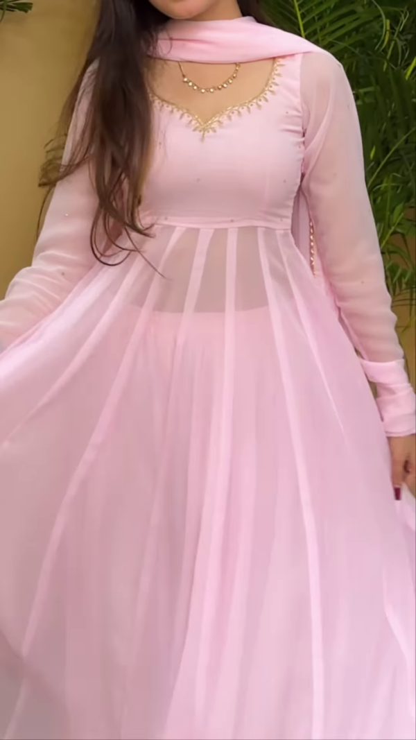 Powder Pink Grace: Georgette Anarkali Fusion Gown
